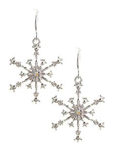 pair of snowflake earrings on white background