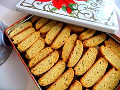 a box filled with crackers sitting on top of a table