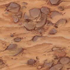 an abstract painting of rocks and dirt in the desert, with small footprints on the ground