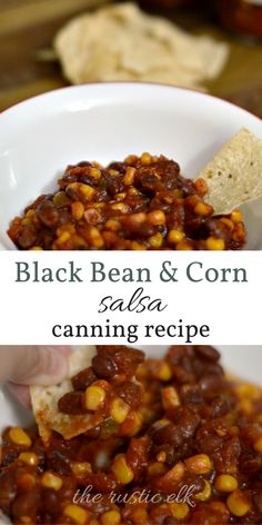 black bean and corn salsa in a white bowl