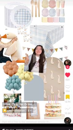 a collage of photos with balloons, cake and other things to make it look like someone is celebrating her birthday