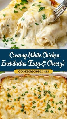 creamy white chicken enchiladas easy and cheesy are the perfect side dish