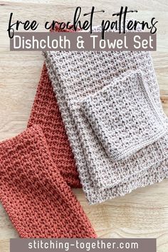 graphic reading "free crochet patterns Dishcloth and towel set" with an image of crochet dishcloths and dish towels Cloth Crochet, Crochet Potholder Patterns, Crochet Hot Pads