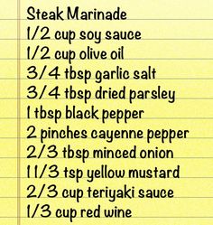 a recipe for steak marinade on lined paper