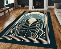 a living room area rug with an art deco design