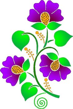 purple flowers with green leaves and swirls