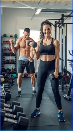 a man and woman working out in the gym