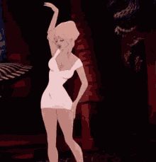 an animated image of a woman in a white dress