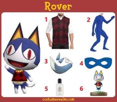 an image of various costumes and masks for people to wear in the style of cartoon characters