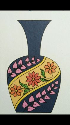 a drawing of a vase with flowers painted on it