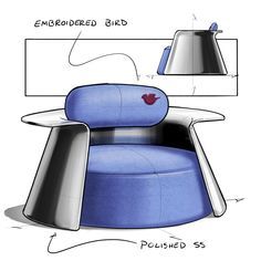 an image of a blue chair with a lamp on the side and instructions for how to use it