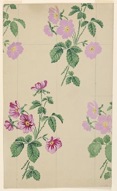 an image of flowers painted on paper with green leaves and pink flowers in the background