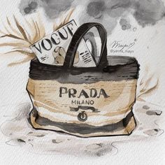 Prada Aesthetic, Bag Illustration, Fashion Artwork, Drawing Bag, Fancy Art, Nyc Art, Watercolor Fashion, Art Journal Therapy, Bag Art