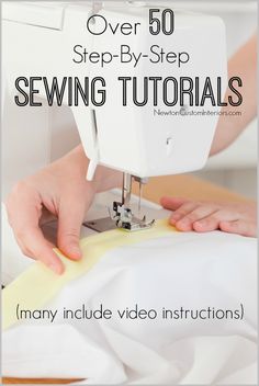 someone is using a sewing machine to sew on white sheets with the words over 50 step - by - step sewing instructions