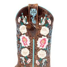 Style # MK9012 Honey Leather Wide Square Toe Roper Heel Leather Sole Floral Embroidery Flower Cowgirl Boots, Cowgirl Boots Flowers, Square Toe Boots Cowgirl Sun Flowers, Embroidered Cowgirl Boots, Womens Cowgirl Boots Yeehawcowboy.com, Pecos Bill, Pony Saddle, Anderson Bean Boots, Barrel Saddle