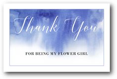 thank you from the bride - to - be card with blue watercolor background and white lettering