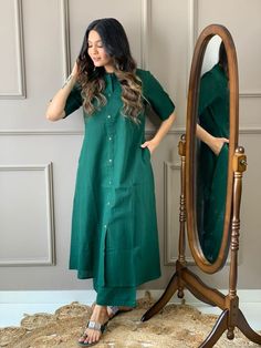 Launching Designer Co-erd set in *Aline kurti pattern paired with Ankle length plazo* giving perfect outfit and deliberate choice about your look.....👑👑  Fabric- *Cotton Slub*  Sizes : *38 40 42 44*  Price. :- 850/-  *Full stock available*  *Ready to Dispatch*🥳🥳  "Empowering women through fashion, one outfit at a time. 💃 Fashion enthusiast | Style influencer | Lover of all things chic and trendy. Let's slay together! 💋 #FashionInspiration #StyleGoals #clothing #fashionblogger #shopping #dress #outfit #fashionista #trending #sale #designer #fashionstyle #stylish #onlineshop #onlineshopping #outfitoftheday #smallbusiness Lining Kurti Pattern, A Line Kurti Designs, Formal Kurti, Kurti And Palazzo, Dress Design Pakistani, Casual Kurtis, Kurti Pattern, Cotton Dress Pattern, A Line Kurti