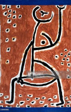 an abstract painting with lines and dots in the shape of a person sitting on a chair