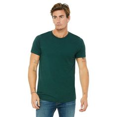 Bella + Canvas Unisex Triblend Short-Sleeve T-Shirt - 3413C, Bella + Canvas, 3413C, EMERALD TRIBLEND, 3XL, T-Shirts, Mens Triblend Short Sleeve Plain T Shirts, 3.8 oz., 50% polyester, 25% combed and ringspun cotton, 25% rayon; 40 single 3.8 oz.; Black Heather Triblend: 70% combed ring-spun cotton, 15% polyester, 15% rayon; Retail fit; Unisex sizing; Sideseamed; Tear-away label Color: Green.  Age Group: adult. Work Shirts, Unisex Shorts, Black Charcoal, Long Sleeve Hoodie, Bella Canvas, Shirts Tops, Mens T, Emerald, Mens Shirts