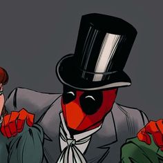 an animated image of a man in a top hat and suit with two other people