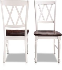 two white chairs side by side against a white background, one with a brown seat