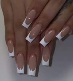 Solid Square Acrylic Nails, French Nails Inspo Long, Nail Ideas Acrylic Basic, French On Long Nails, French Tip 2023 Nails, While French Tip Nails, Deep French Tip Nails Square Long, Nail Ideas Frenchies, Almond Shape Nails Acrylic