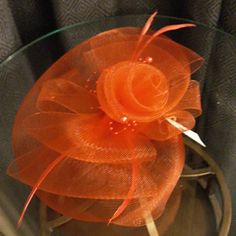 Red Mesh Fascinator With Clip. Rose Mesh Flower Has Red Beads And Feathers Around It. Due To Lighting It Looks Orange Instead Of Red. Red Flower Fascinator For Party, Gucci Bucket Hat, Red Fascinator, Womens Beach Hat, Monogram Hats, Beige Hat, Black Fedora, Safari Hat, Floppy Sun Hats