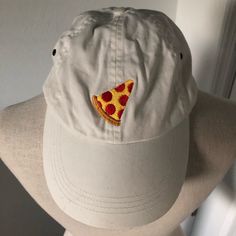 White Ball Cap With An Embroidered Pizza Slice On Front. Adjustable Back Strap. Smoke Free, Dog Friendly Home. Cross Posted. Casual White Brimmed Snapback Hat, Fun White Brimmed Baseball Cap, Fun White Baseball Cap, White Embroidered Casual Dad Hat, Casual White Embroidered Dad Hat, White Embroidered Flat Bill Baseball Cap, Casual White Embroidered Snapback Hat, Pizza Slice, Back Strap