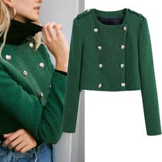 *** XS: Bust: 86cm(34"), Shoulder Width: 38.5cm(15.25"), Sleeve Length: 60cm(23.75"), Length: 41cm(16.25") *** S: Bust: 90cm(35.5"), Shoulder Width: 39cm(15.25"), Sleeve Length: 61cm(24"), Length: 42cm(16.5") *** M: Bust: 94cm(37"), Shoulder Width: 39.5cm(15.5"), Sleeve Length: 62cm(24.5"), Length: 43cm(17") *** L: Bust: 100cm(39.5"), Shoulder Width: 40cm(15.75"), Sleeve Length: 63.5cm(25"), Length: 44.5cm(17.5") Note: 1 inch = 2.54 cm, 1 cm = 0.39 inchMeasuring by hand will produce an error of 3-5cm, which is normalcheck the size chart and choose the size, do not choose according to your own habits Brand Name deanwangkt Style England Style Collar O-Neck Sleeve Length(cm) Full Thickness STANDARD Origin US(Origin) Season Spring/Autumn Material Polyester Type Regular Pattern Type Solid Decor Trendy Green Winter Blazer, Green Long Sleeve Tweed Jacket For Winter, Trendy Long Sleeve Tweed Jacket For Office, Green Long Sleeve Cropped Jacket For Winter, Green Long Sleeve Cropped Jacket For Fall, Chic Green Cropped Long Sleeve Jacket, Fitted Green Cropped Winter Jacket, Green Single Breasted Tweed Jacket With Long Sleeves, Green Single Breasted Tweed Jacket