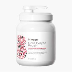 WHO IT'S FOR: Those with dry, damaged, chemically-treated, and/or lifeless hair. WHAT IT IS: An intensive weekly treatment to restore essential hydration and enhance hair's resilience to protect against future damage. WHAT IT DOES: his Deep Conditioning Mask works in minutes to restore essential hydration and natural vibrancy to dry, brittle, over-processed, and otherwise lackluster hair. Formulated with Briogeo's unique NOVA Complex, this mask delivers an optimal blend of transformative ... Briogeo Don't Despair Repair, Hair Masks For Dry Damaged Hair, Deep Conditioning Mask, Deep Conditioning Hair Mask, Best Hair Mask, Hair Mask For Damaged Hair, Hair Repair Mask, Stronger Hair, Leaping Bunny