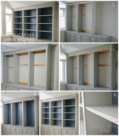 the instructions for how to build a bookcase with built in bookshelves and shelves