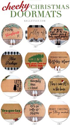 christmas doormats with the words merry christmas written in different languages and designs on them