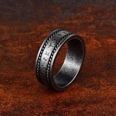 Material: Titanium Steel Color: Ancient Silver, Steel, Black Fashion Element: null Style: Japan and South Korea Symbolic Black Stainless Steel Rings, Black Symbolic Adjustable Rings, Adjustable Black Symbolic Rings, Viking Rings, Chain Letter, Viking Ring, Style Gothic, Viking Symbols, Punk Vintage