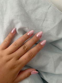 Pink chrome nails💗💗💗 Like Pink Chrome Nails, Fresh Pink Nails, Chrome Nails Almond Pink, Pink Chrome Round Nails, Light Pink With White Chrome Nails, Hoco Nail Inspo Pink, Natural Color Chrome Nails, Light Pink Chrome Nails With Design, Coral Chrome Nails Almond