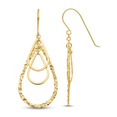 Add layers of sophistication to your style with these teardrop dangle earrings. Gracefully crafted from 14K yellow gold these earrings are decorated with brilliant textured detailing and shimmering polished finish. Protected with Euro Wire backs, these earrings will elevate the overall look of any attire you pair it with. Diamond Cut Teardrop Chandelier Earrings, Elegant Hammered Dangle Teardrop Earrings, Elegant Hammered Teardrop Dangle Earrings, Elegant Hammered Teardrop Earrings, Gold Diamond Cut Teardrop Earrings, Gold Teardrop Earrings With Diamond Cut, Hammered Teardrop Earrings For Formal Occasions, Diamond Cut Teardrop Earrings, Yellow Gold Teardrop Earrings With Diamond Cut