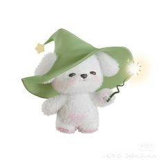 a white teddy bear wearing a green hat