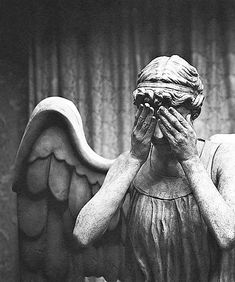 an angel statue holding his hands to his face with the words i'm four five seconds from wilde