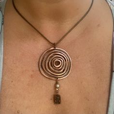 The Perfect Unique, One Of The Kind Gift! Handcrafted Antique Copper Spiral Wire Wrapped With Freshwater Pearl, And Lotus Charm Lightweight 17” With 2” Extender $89 Msrp Wire Wrapped Charms, Copper Wire Jewelry, Necklace Statement, Creative Hobbies, Wire Work, Women Artisans, Antique Copper, Copper Wire, Artisan Jewelry