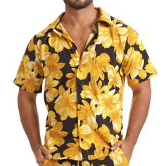 Gigo Flowers Yellow Shirt Men's Floral Shirt Gigo New Collection Fall 2023 96% Polyester + 4% Spandex Machine Wash Made In Colombia Yellow Printed Short Sleeve Hawaiian Shirt, Yellow Collared Hawaiian Shirt For Spring, Yellow Cotton Hawaiian Shirt With Floral Print, Relaxed Fit Yellow Printed Hawaiian Shirt, Yellow Printed Shirt For Vacation, Yellow Short Sleeve Vacation Shirt, Yellow Short Sleeve Shirt For Vacation, Casual Yellow Hawaiian Shirt For Spring, Yellow Printed Collared Shirt