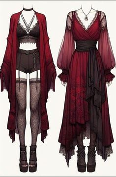 Succubus Clothing Design, Vampire Outfit Female Drawing, Sorceress Outfit, Wedding Outfits Ideas, Goth Bohemian, Fashion Design Patterns, Clothing Design Sketches, Fashion Drawing Dresses, High Design