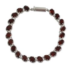 Twenty-one splendid carats of rich red garnet create a scarlet bracelet to adorn the wrist. India's Alok Jain presents this sumptuous tennis bracelet, featuring oval-faceted natural garnet stones set in sterling silver. Product Features: Story Behind the Art: 'I'm inspired by nature, hence you will find that most of my Garnet Bracelet, Red Gemstones, Bracelet Online, Garnet Stone, Inspired By Nature, Red Garnet, Gemstone Bracelets, Handmade Sterling Silver, Tennis Bracelet