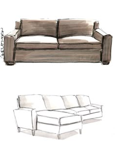 an image of a couch and chair drawn in pencil