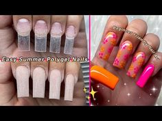 EASY SUMMER POLYGEL NAILS🧡 BEGINNER FRIENDLY NAIL ART & POLYGEL APPLICATION! Nail Tutorial - YouTube Poly Gel Nails Design Short, Polygel Application, Nails Polygel, Pride Nails, Nail Base, Nails Purple, Nail Art For Beginners