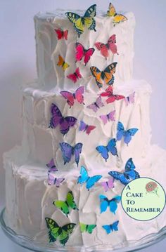 there is a cake with butterflies on it