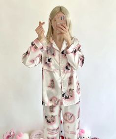 Kawaii Pajamas Kawaii Pants, Kawaii Pajamas, Hello Kitty Cat, Satin Pajama Set, Personalized Pajamas, Cute Pajama Sets, Satin Set, Satin Pajama, Cute Pajamas