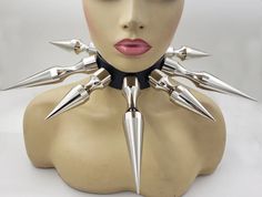 Extreme Giant Spiked PU Leather Choker Collar gothic Extreme - Etsy Cheap Gothic Spiked Jewelry, Spiked O Ring Choker, Cheap Spiked Jewelry For Concerts, Spikey Choker Necklace, Spiky Choker, Spike Aesthetic, Spiked Choker, Gothic Choker Necklace, Leather Choker Collars