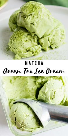 matcha green tea ice cream on a plate