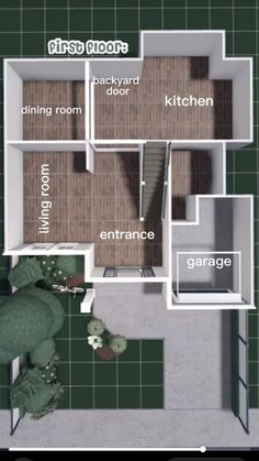 the floor plan of a house with all the rooms and furnishings in one room, including an entrance