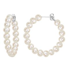 Complete your look with these elegant Stella Grace Sterling Silver Freshwater Cultured Pearl Hoop Earrings. Click on this JEWELRY & WATCHES GUIDE to learn about fit, styles, materials and more! Complete your look with these elegant Stella Grace Sterling Silver Freshwater Cultured Pearl Hoop Earrings. Click on this JEWELRY & WATCHES GUIDE to learn about fit, styles, materials and more! FEATURES Diameter: 35.2 mm x 5.5 mm Backings: post Nickel free Metal: sterling silver Plating: rhodium Finish: p Everyday Sterling Silver Hoop Pearl Earrings, Classic Sterling Silver Hoop Pearl Earrings, Nickel-free Silver Hoop Pearl Earrings, White Nickel-free Round Pearl Earrings, Classic Nickel-free Sterling Silver Pearl Earrings, White Gemstones, Pearl Hoop Earrings, Jewelry Earrings Hoops, Fresh Water