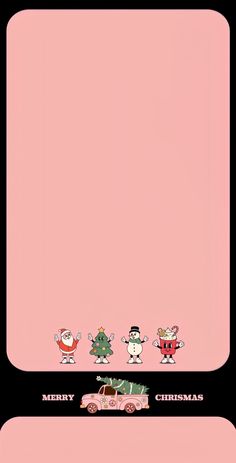 a pink christmas card with cartoon characters on the front and back side, along with a black background